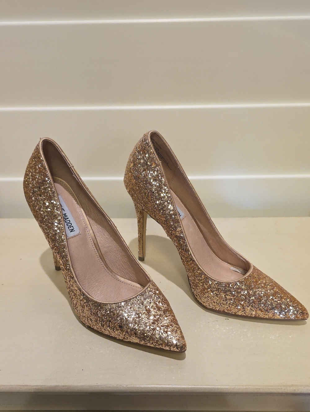 Steve Madden Rose Gold Glitter Pointed-Toe Stilettos